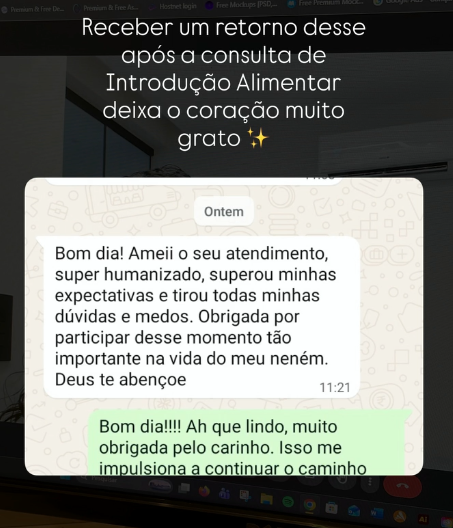 Print de conversa: mãe agradece pelo atendimento humanizado, diz que superou suas expectativas e tirou todas as dúvidas e medos.